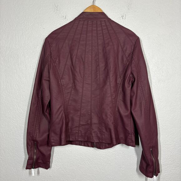 NEW! Made by Johnny Vegan Leather Jacket Mock Neck Moto Biker Wine Purple - M - Picture 7 of 8